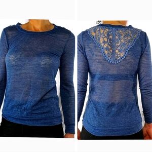 Romy Knit Back Crochet Top Size X Small Blue
